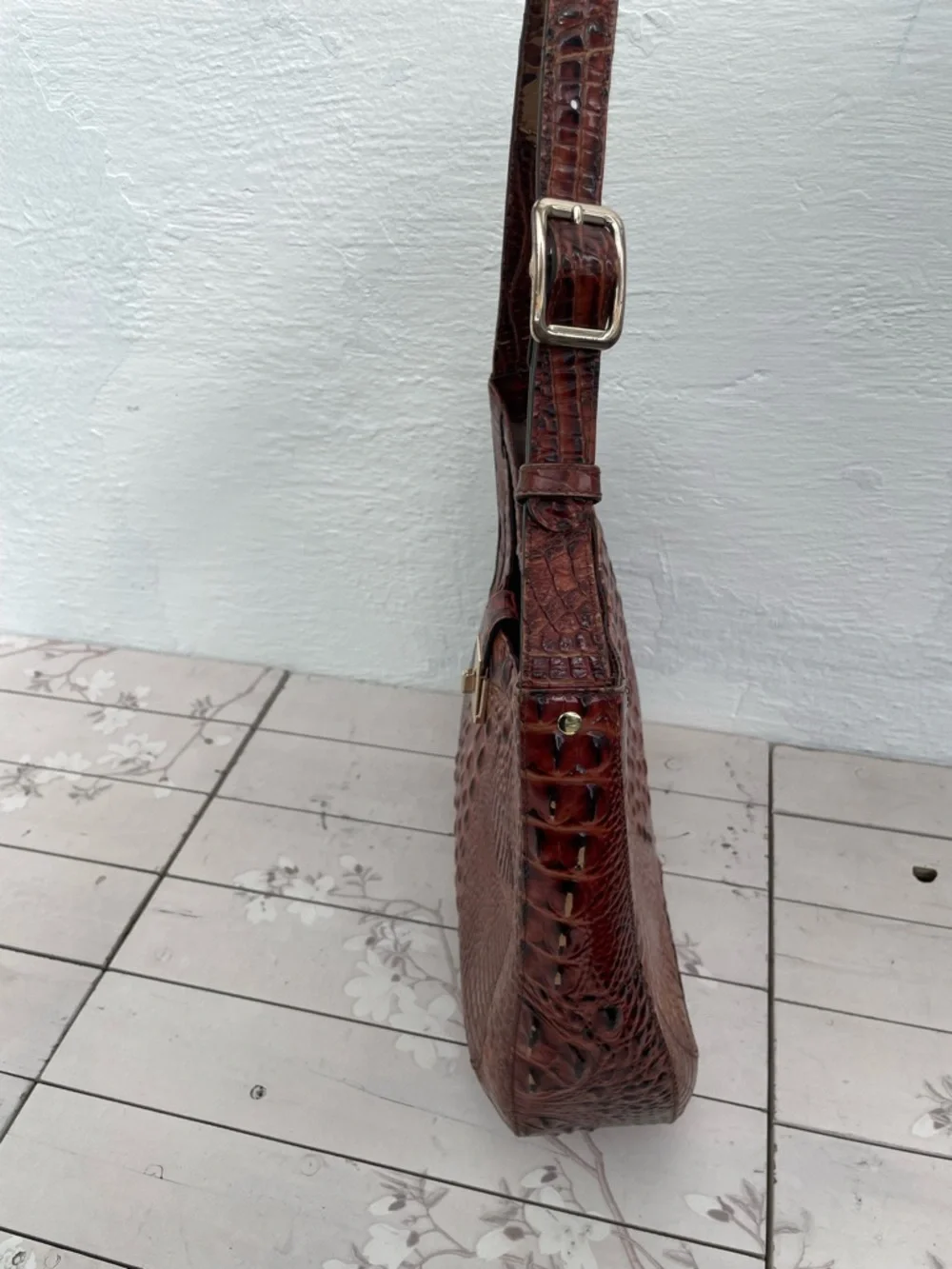 Brahmin Burnt Sienna Croc-Embossed Leather Hobo